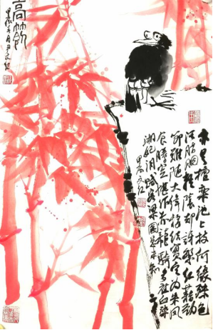 朱墨流韵：从传统到创新的国画之旅 —— 尹文红朱竹作品赏析(图11)